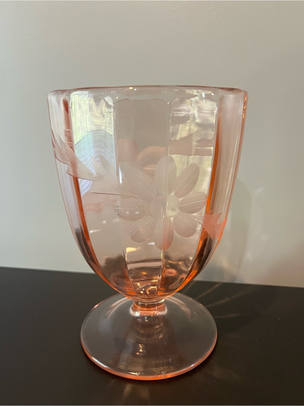 Vintage Champagne Pink Flower Etched Depression Glass
